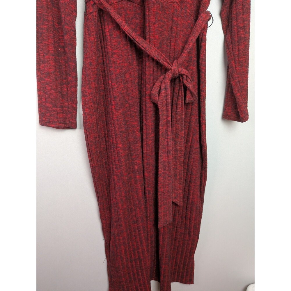 Torrid Midi Surplice Dress Size 1x 14-16 Red Knit Fabric Ribbed V Neckline Wrap - Picture 3 of 13